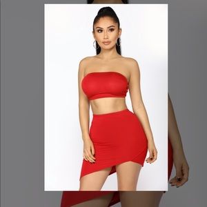 Meet You Halfway Asymmetrical Skirt Set - Red